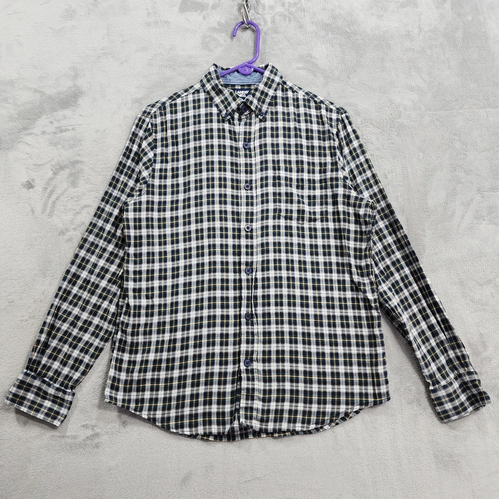 Lands' End Shirt Mens M Blue Plaid Brushed Twill Button Front Long Sleeve Casual